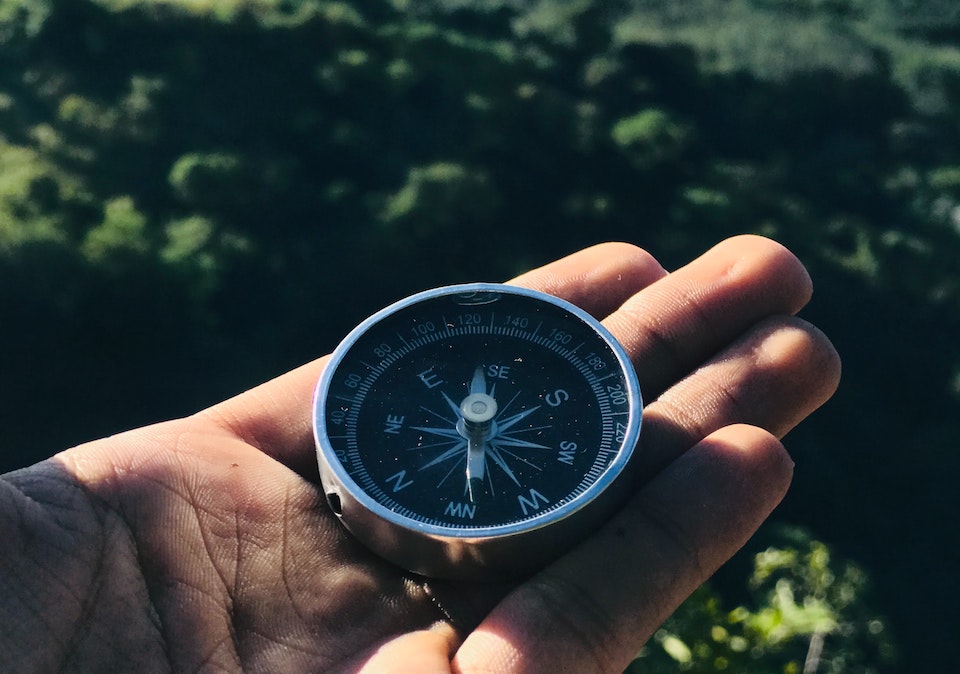hand holding a compass face up