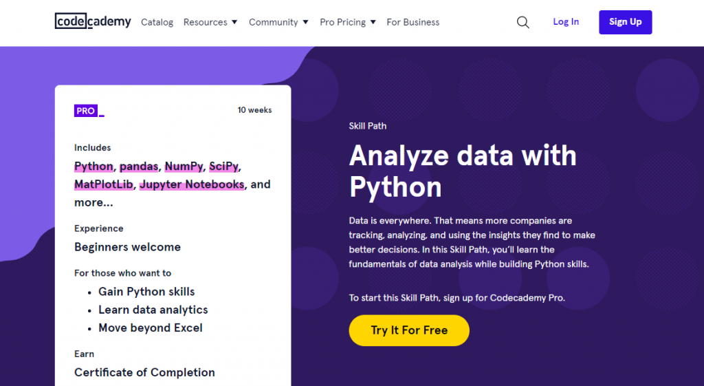 Analyze Data with Python on Codecademy