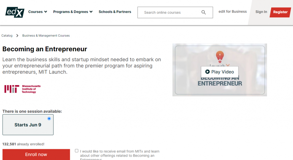 Becoming an Entrepreneur by MIT on EdX