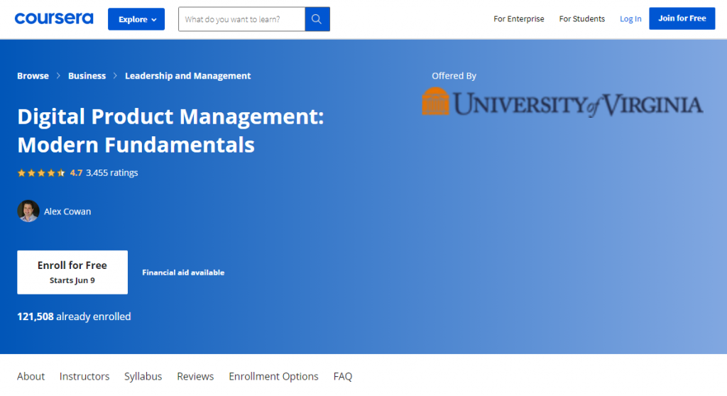 Digital Product Management Modern Fundamentals by the University of Virginia on Coursera
