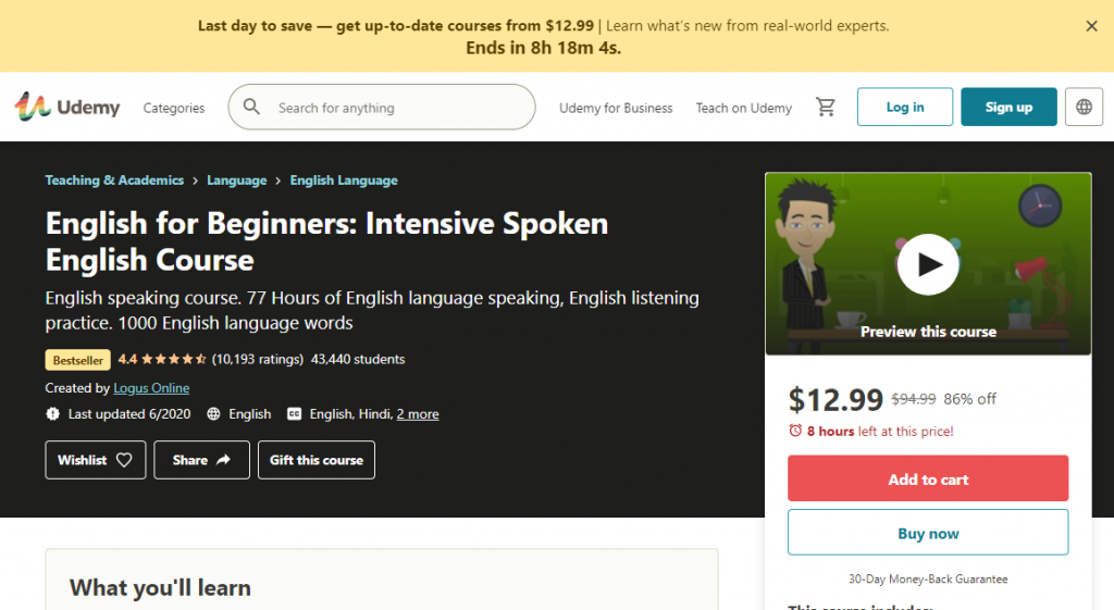 English for Beginners- Intensive Spoken English Course by Udemy