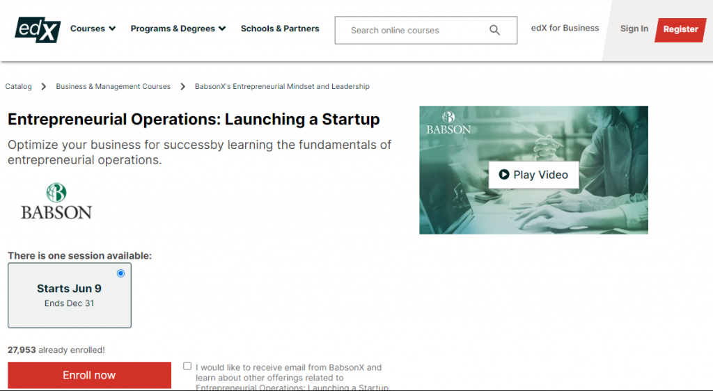 Entrepreneurial Operations Launching a Startup on EdX by Babson College