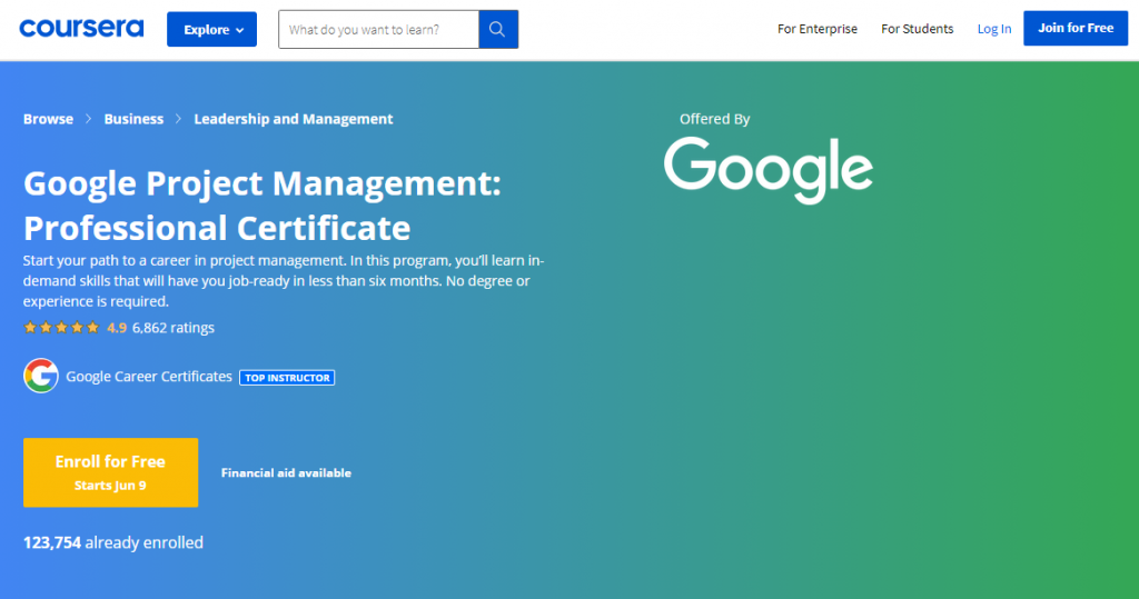 Google Project Management Professional Certificate on Coursera