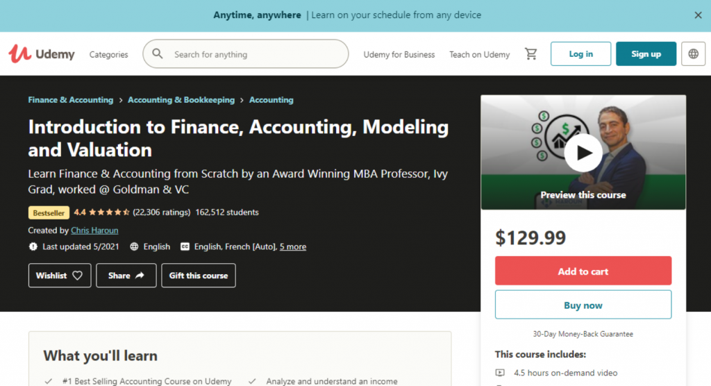 Introduction to Finance, Accounting, Modeling, and Valuation on Udemy