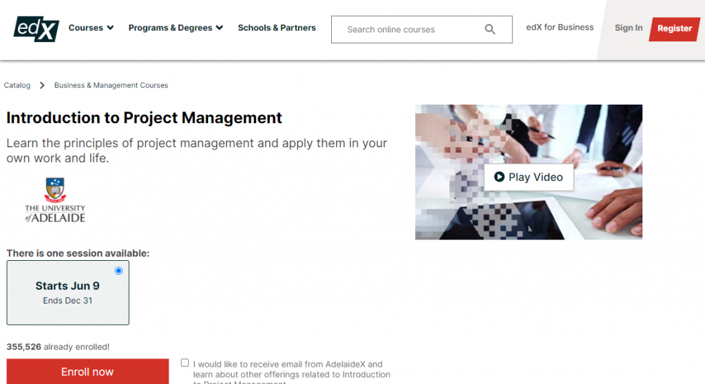 Introduction to Project Management by the University of Adelaide on edX