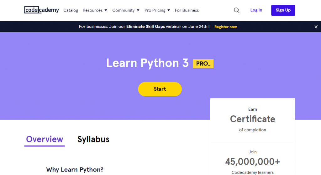 Learn Python 3 on Codecademy