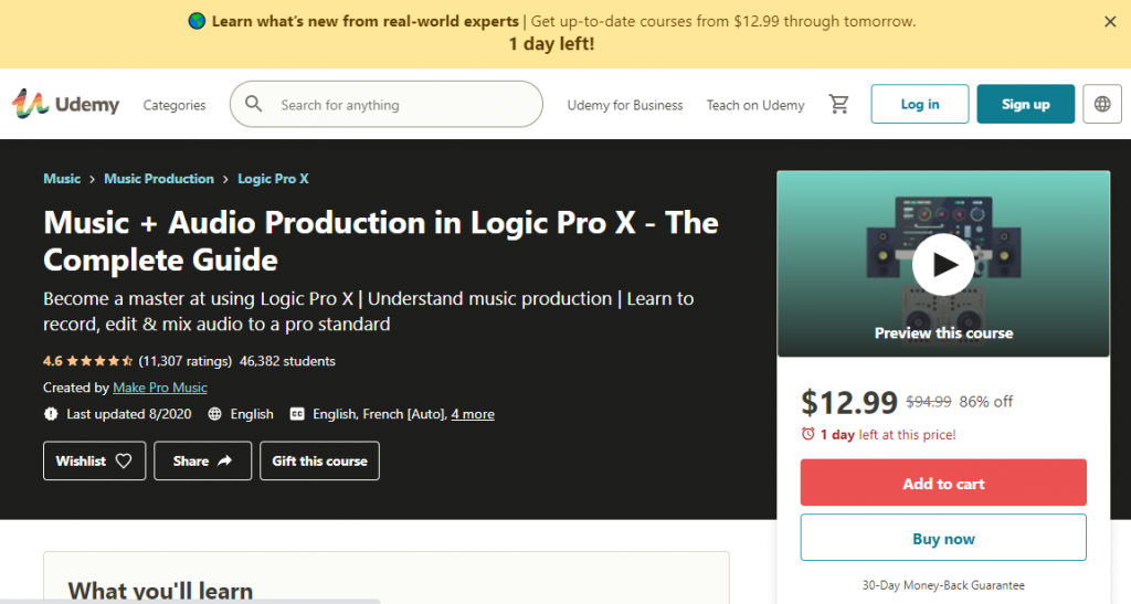 Music + Audio Production in Logic Pro X - The Complete Guide on Udemy