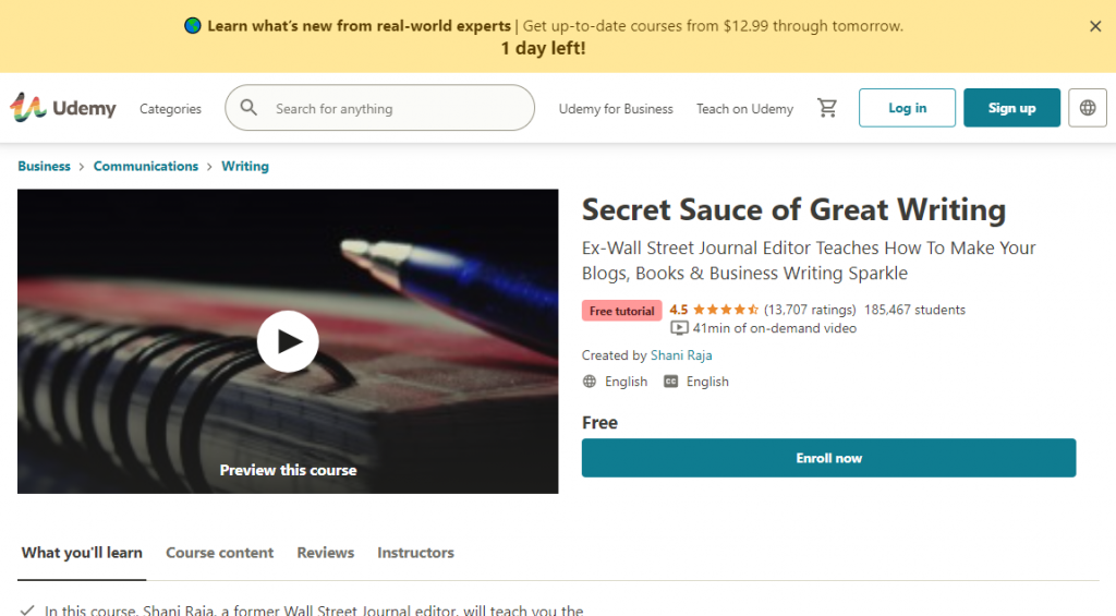 Secret Sauce of Great Writing on Udemy