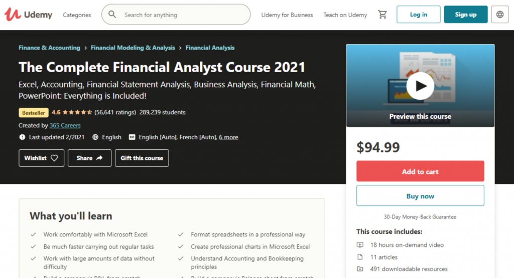 The Complete Financial Analyst Course 2021 on Udemy