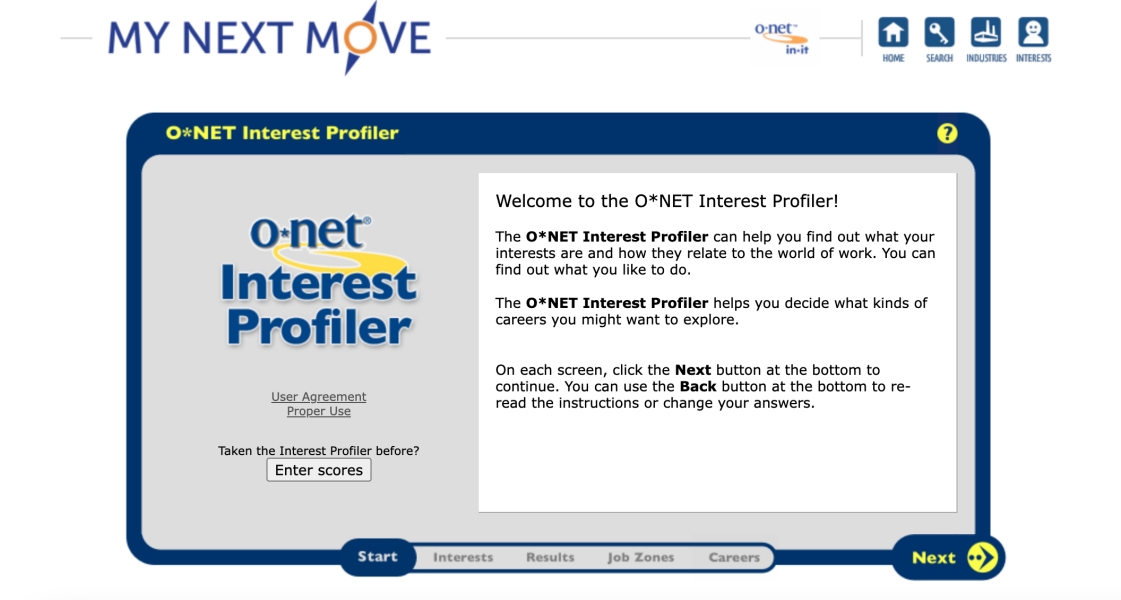 My Next Move - O_NET Interest Profiler