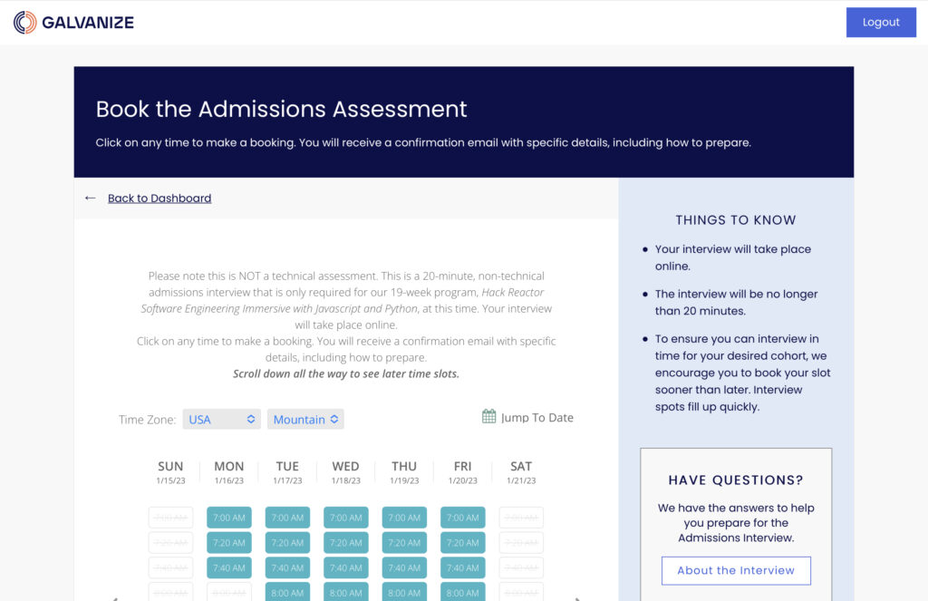 Book the Admission Assessment