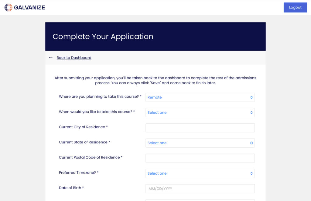 Complete Your Application -Personal Info